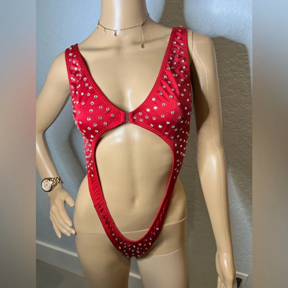 Red Rhinestone One Piece - Picture 4 of 8